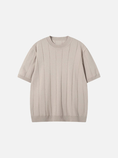 Herren T-Shirt Mit Vertikalem Rippstrick Und Rundhalsausschnitt