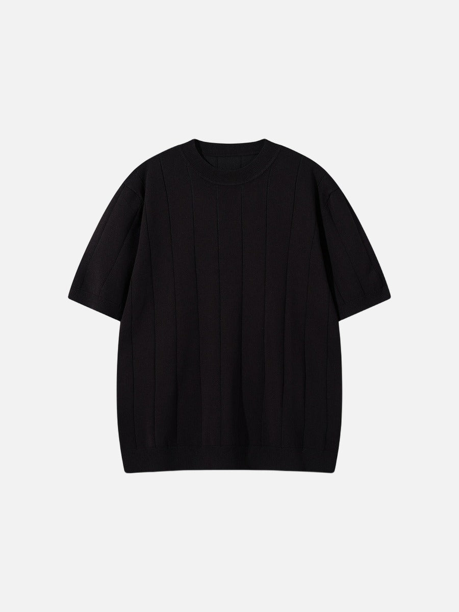 Herren T-Shirt Mit Vertikalem Rippstrick Und Rundhalsausschnitt
