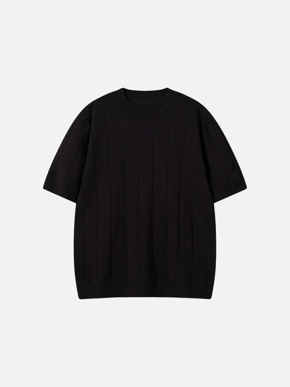 Herren T-Shirt Mit Vertikalem Rippstrick Und Rundhalsausschnitt