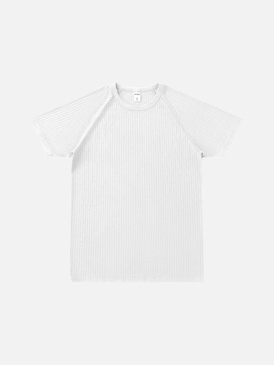 Herren Strick T-Shirt in Weiss mit vertikaler Rippenstruktur vorne