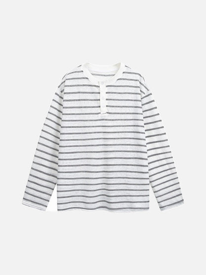 Herren Henley Shirt Gestreift Mit Relaxed Fit Weiß