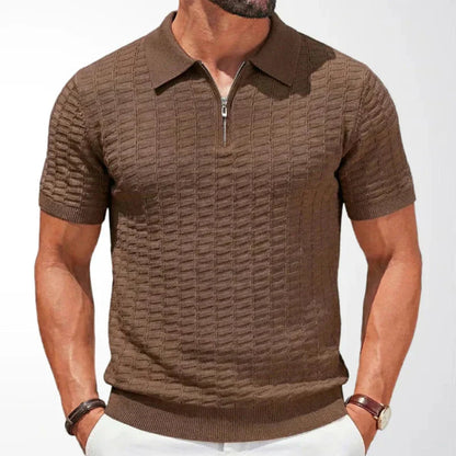 Tom Hollinger | Herren-Poloshirt aus Viskose-Strick mit Reißverschluss am Kragen und geripptem Saum