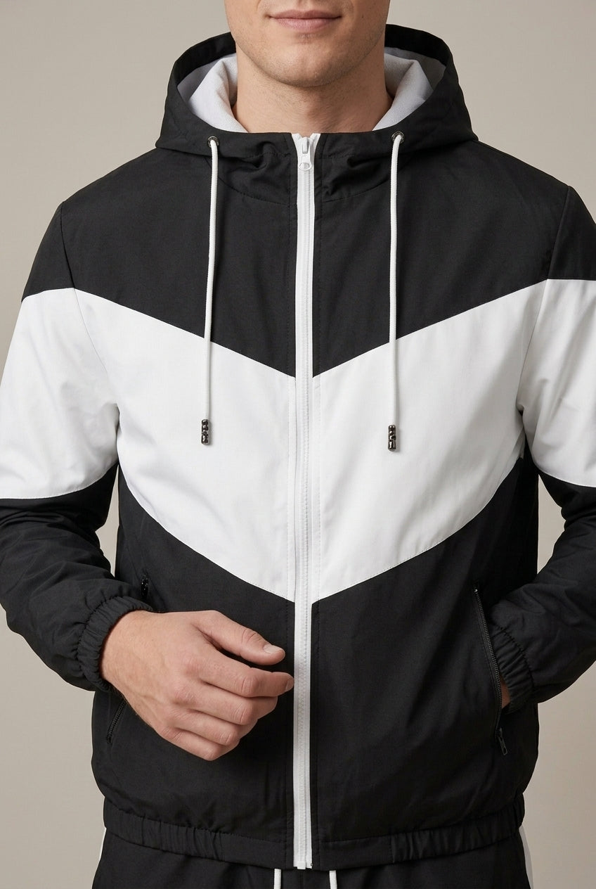 Trainingsjacke für Herren mit Kapuze und kontrastierenden Einsätzen