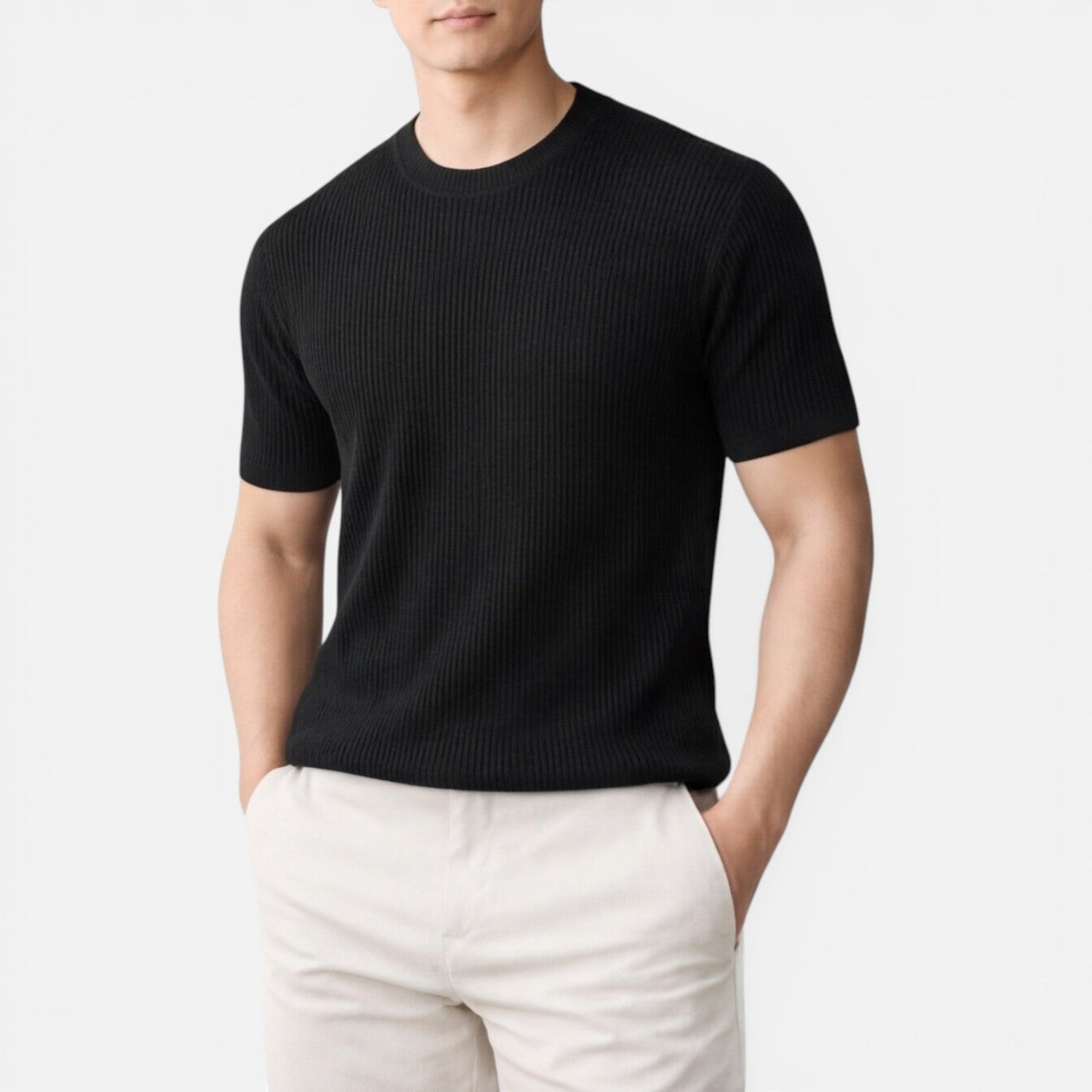 Herren Rippstrick Slim Fit Leichtes T-Shirt