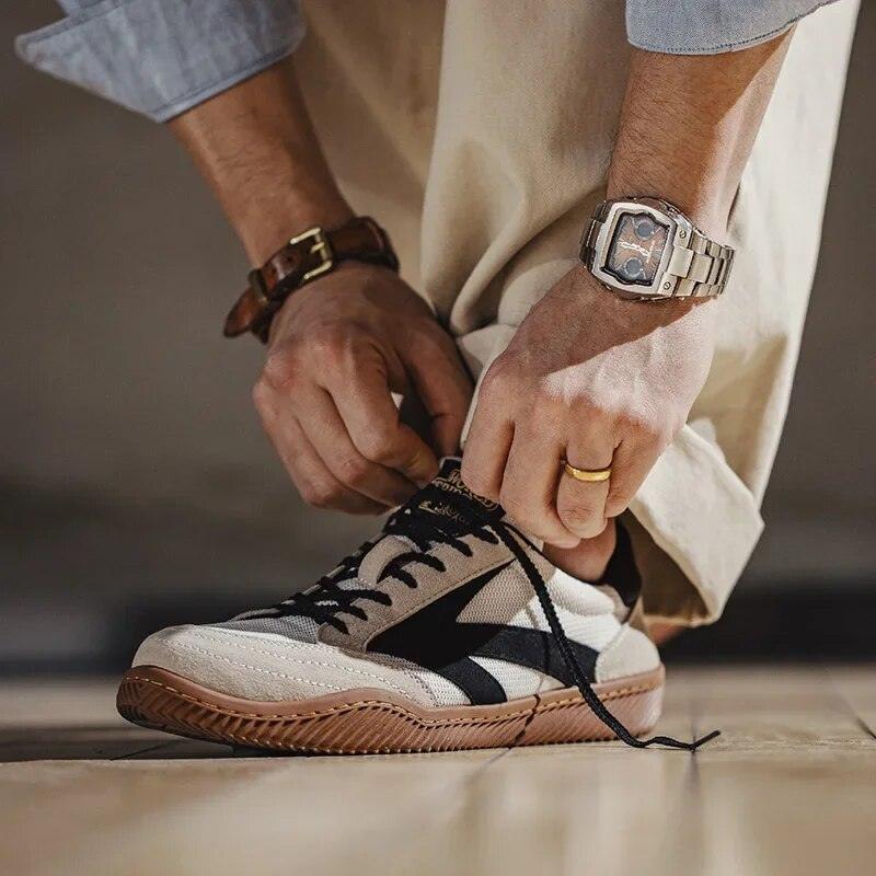 Herren Wildleder Stoff Retro Turnschuhe Braun