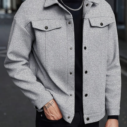 Herren-Übergangsjacke mit lockerem Schnitt und durchgehender Druckknopfleiste