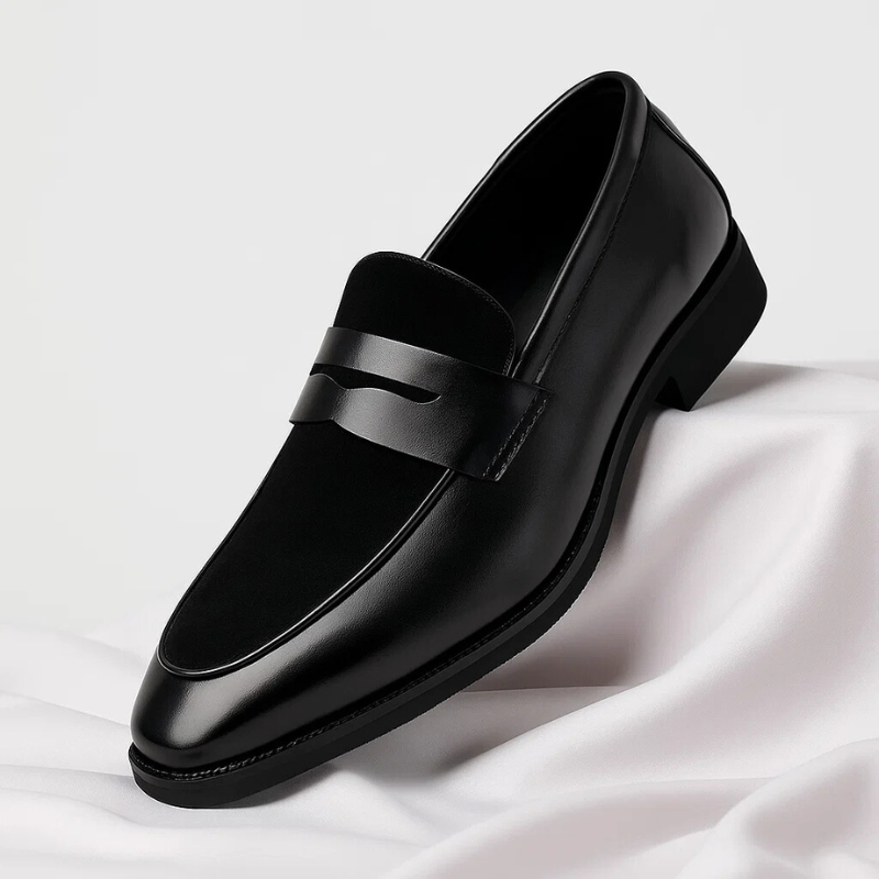 Herren Leder Slipper Loafers Schwarz Navy Blau