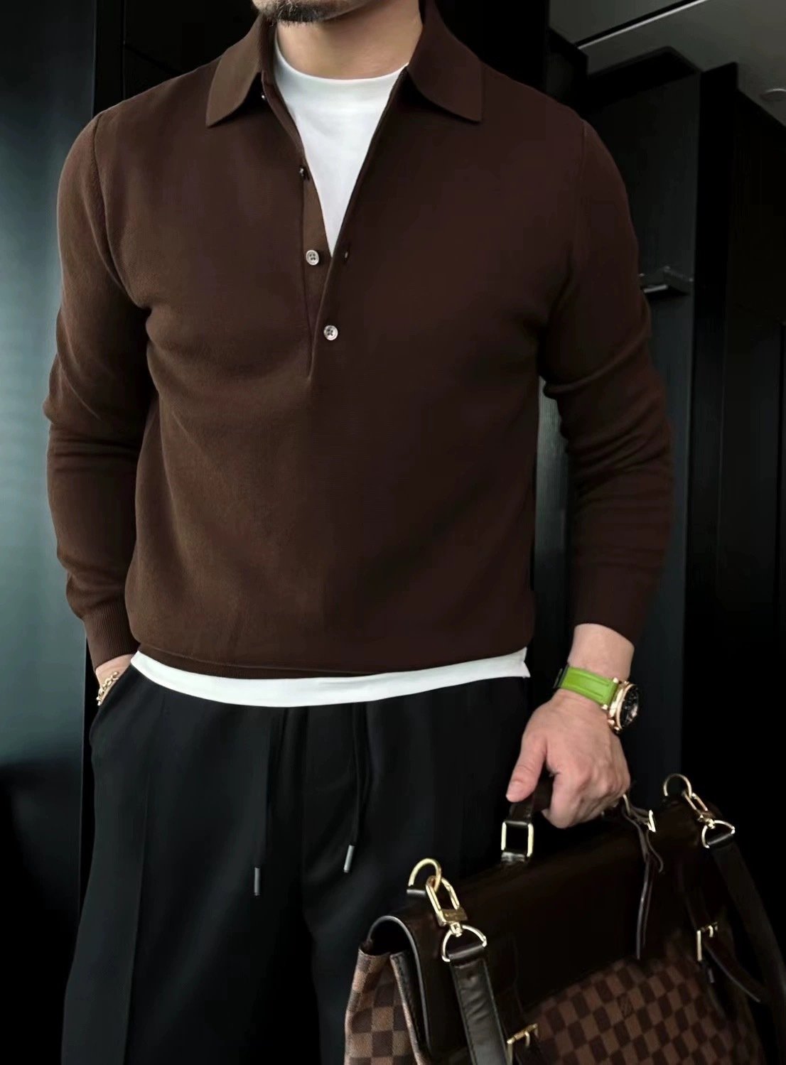 Herren Langarm Pullover Polo aus Strick