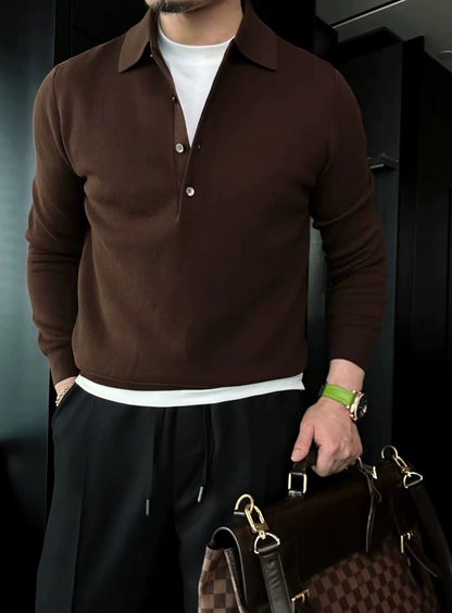 Herren Langarm Pullover Polo aus Strick