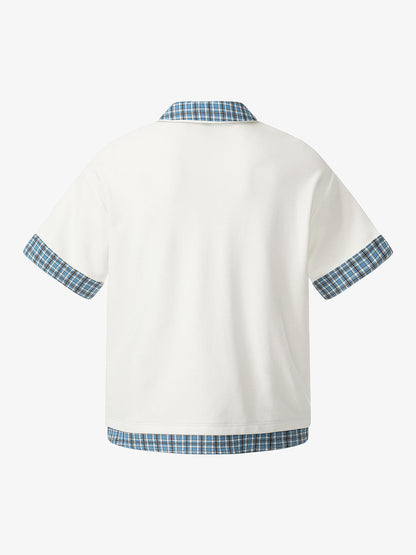 Baumwoll-Piqué-Poloshirt mit kariertem Kontrastkragen und -manschetten