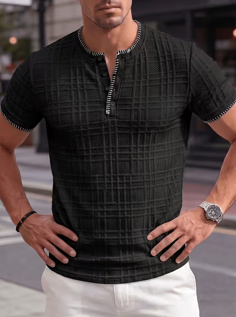 Herren Henley T Shirt Mit Struktur Und Kurzen Ärmeln