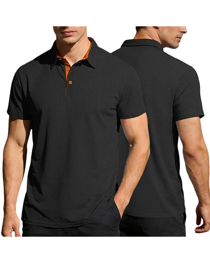 Nahaufnahme des Stoffes der Baumwollmischung am Herren Poloshirt