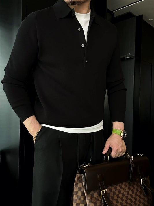 Tom Hollinger | Herren Langarm Pullover Polo aus Strick
