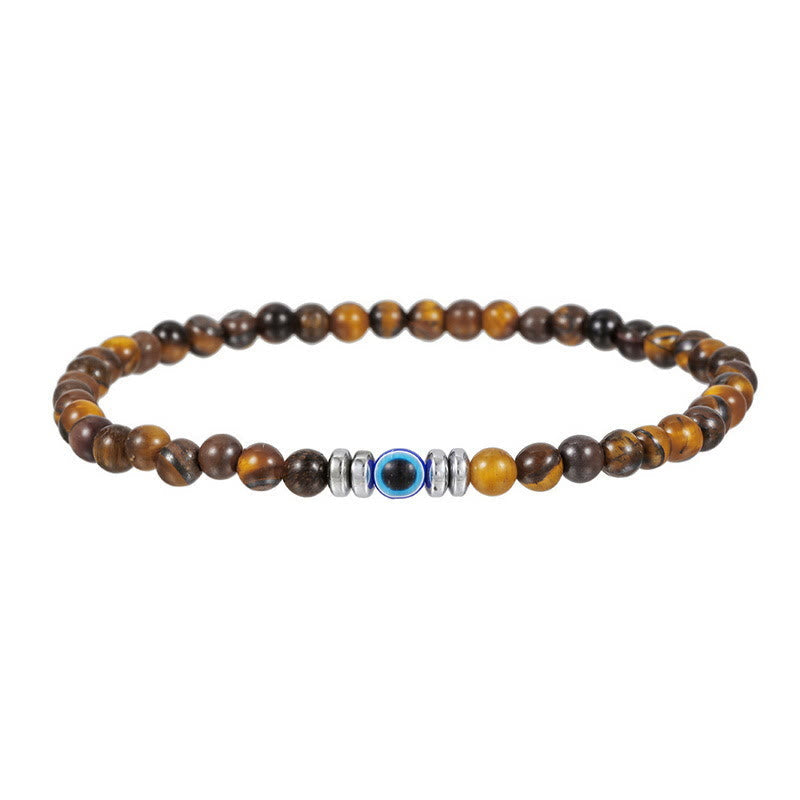 Herrenarmband aus Naturstein mit bösem Blick und Perlen