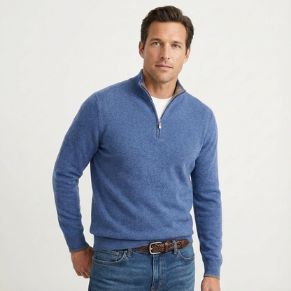 Herren Strickpullover mit Quarter-Zip und Stehkragen in Frontalansicht