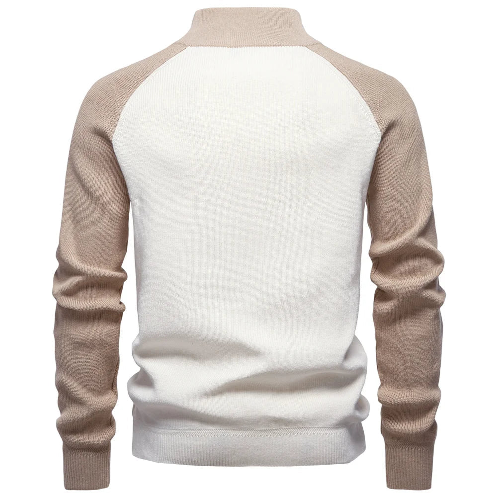 Herren Baumwoll-Pullover mit Stehkragen und Viertelreißverschluss