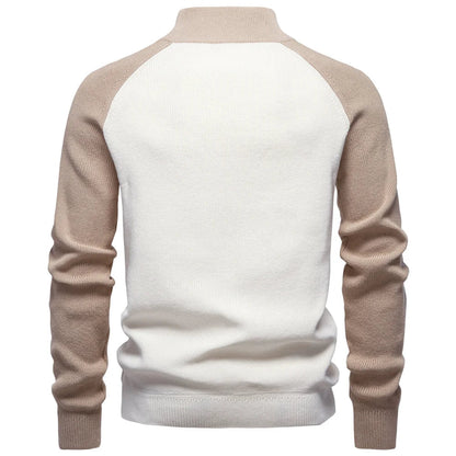 Herren Baumwoll-Pullover mit Stehkragen und Viertelreißverschluss