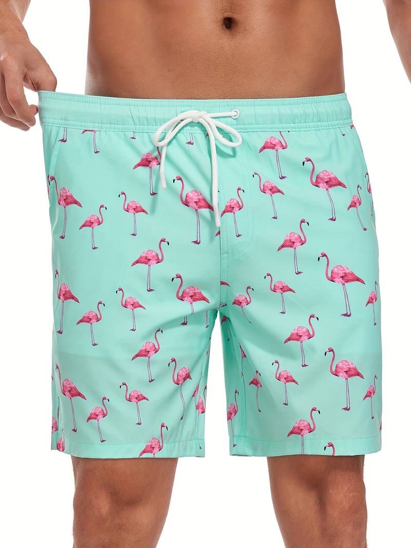 Herren Badeshorts mit Flamingo-Print in Rückansicht