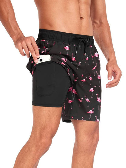 Herren Badeshorts Mit Flamingo-Print