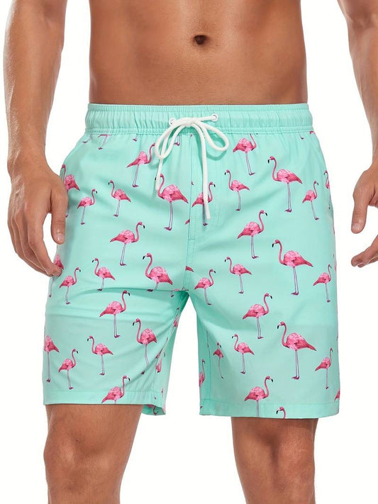 Herren Badeshorts mit Flamingo-Print in Vorderansicht