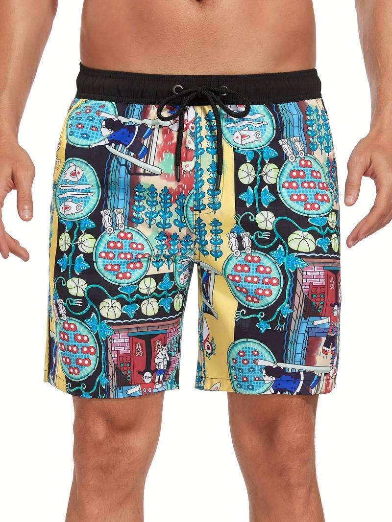 Herren Badeshorts mit Flamingo-Print und lockerer Passform