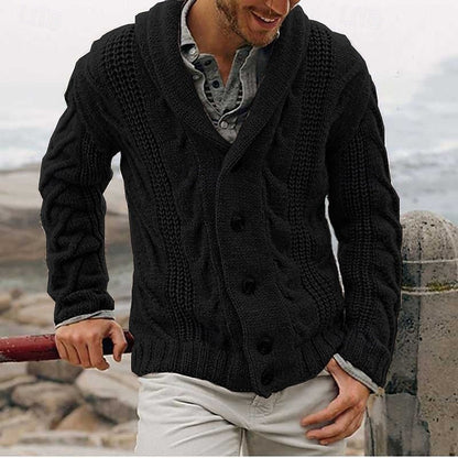 Men's Chunky Knit Cardigan with Shawl Collar