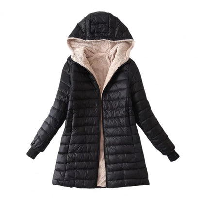 Quilted hooded jacket with fleece lining