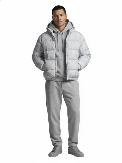 Herren-Steppjacke mit Kapuze und Reißverschluss in der Vorderansicht