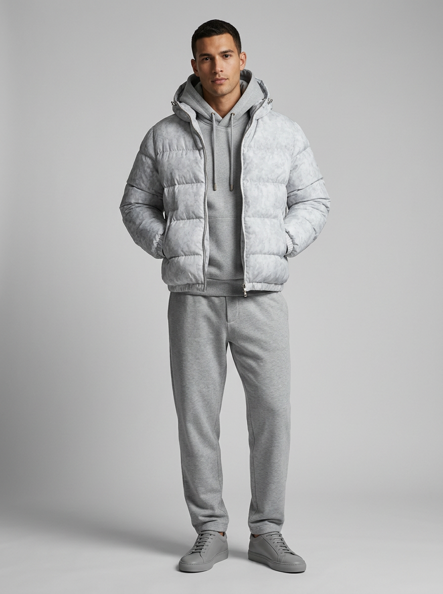 Herren-Steppjacke mit geschlossener Vorderseite und Kapuze