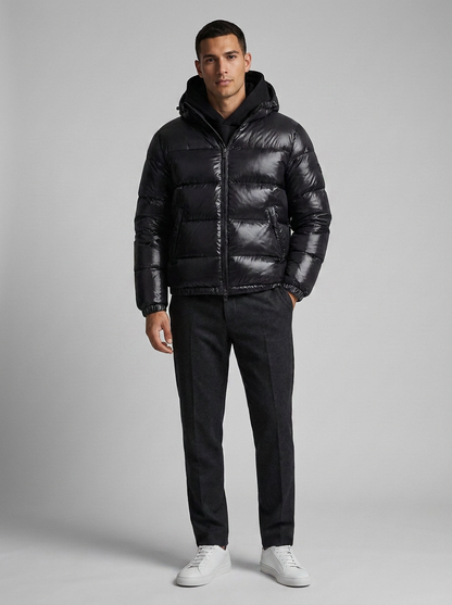 Herren-Steppjacke mit gepolsterter Struktur und Kapuze