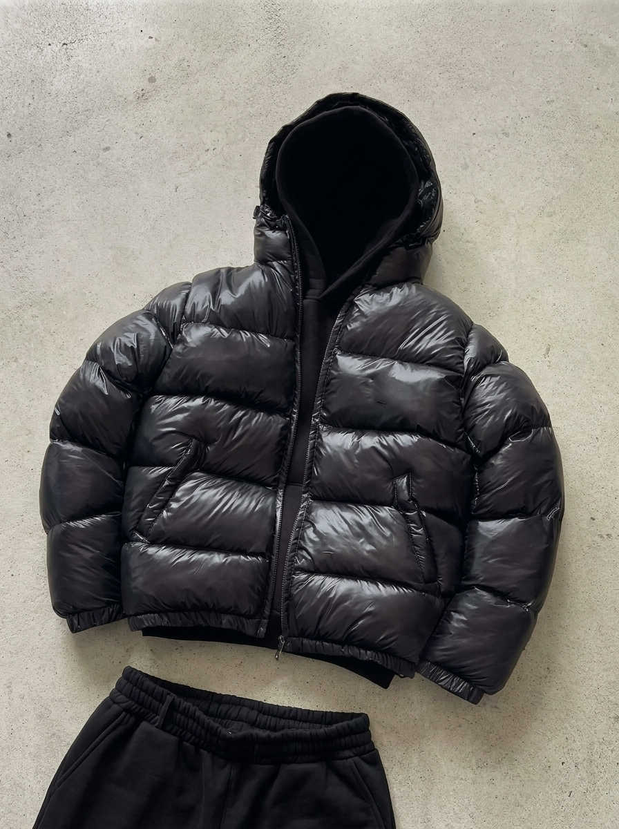 Seitenansicht einer Herren-Steppjacke mit Reißverschluss