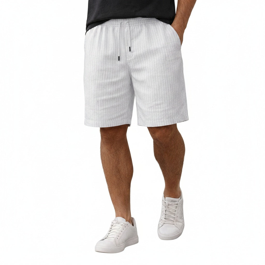 Gestreifte Herren Shorts mit elastischem Bund und Kordelzug, Vorderansicht