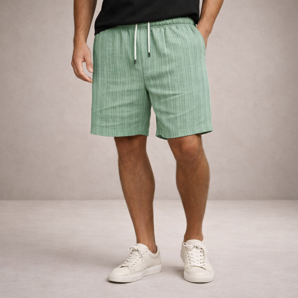 Herren Shorts mit Kordelzug und Streifenmuster, schräg von hinten fotografiert