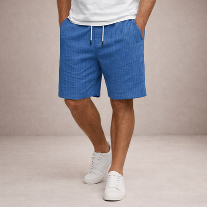 Nahaufnahme des gestreiften Stoffmusters der Herren Shorts