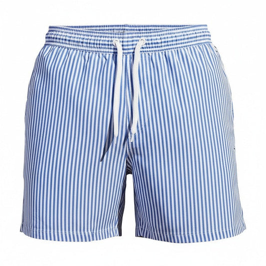 Herren-Badeshorts mit Vertikalstreifen und Kordelzug in Vorderansicht