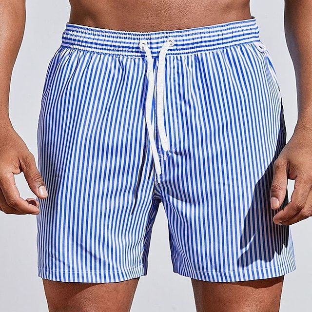 Herren Badeshorts Mit Vertikalstreifen Und Kordelzug