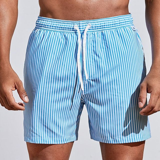 Herren Badeshorts Mit Vertikalstreifen Und Kordelzug