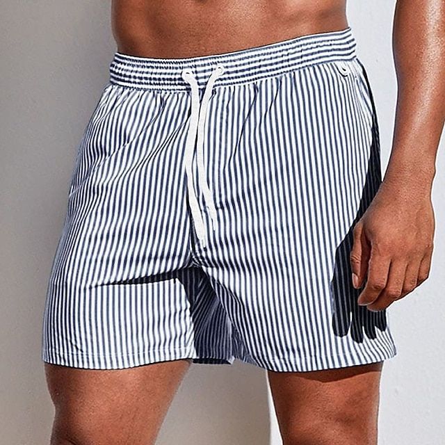 Herren Badeshorts Mit Vertikalstreifen Und Kordelzug