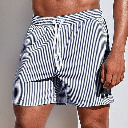 Herren Badeshorts Mit Vertikalstreifen Und Kordelzug