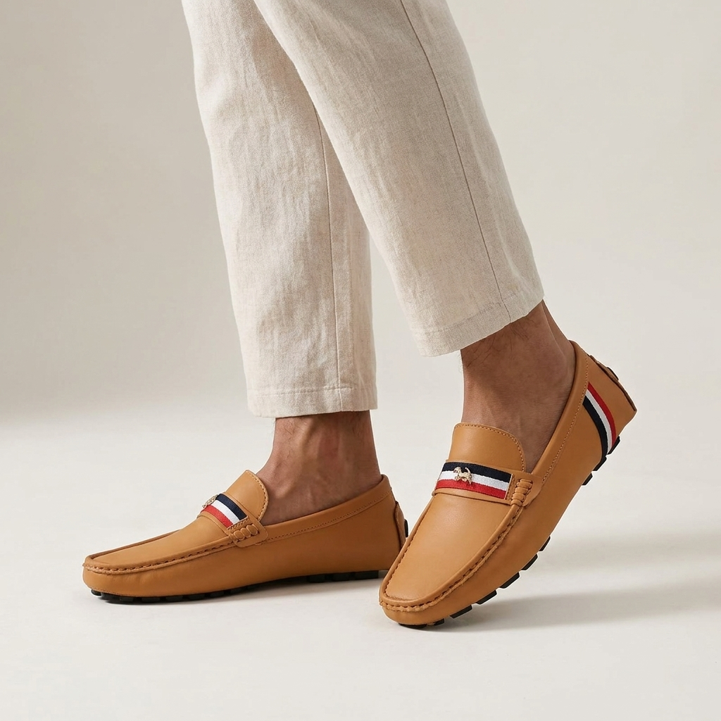 Herren-Loafer mit gestreiftem Obermaterial und runder Schuhspitze
