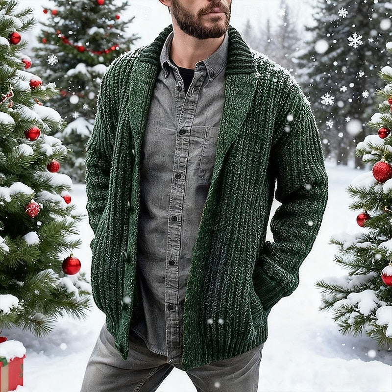 Herren-Strickjacke aus grobem Strick mit markantem Schalkragen