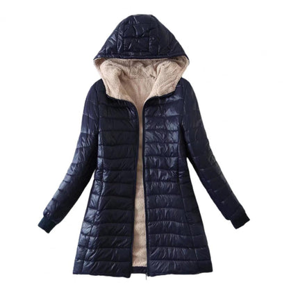 Quilted hooded jacket with fleece lining