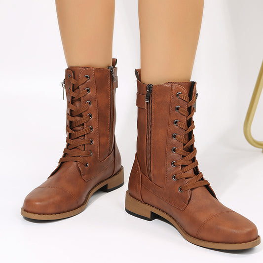 High lace-up boots for women