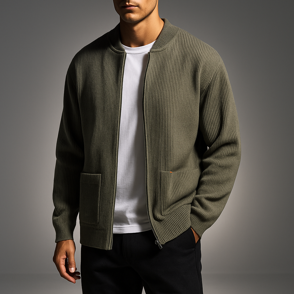 Gerippte Strickjacke für Damen in einer frontalen Produktansicht