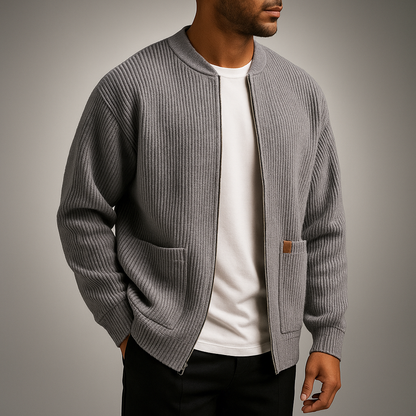 Gerippte Strickjacke mit lockerer Passform von vorn