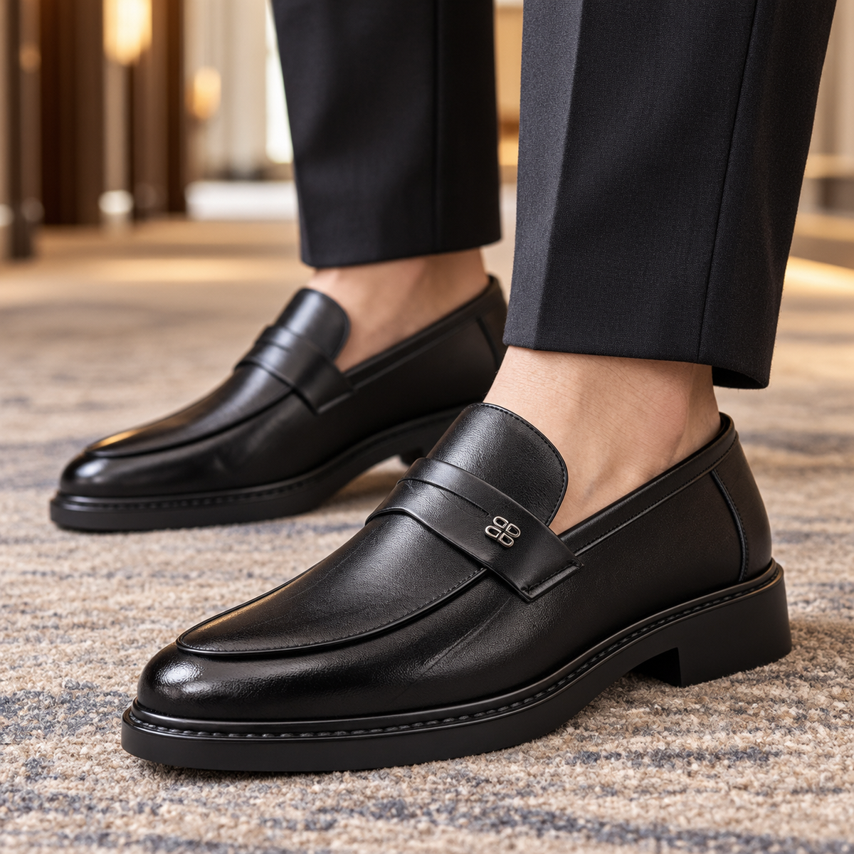 Herren-Lederloafer mit markanten Schürzennähten in klassischer Form