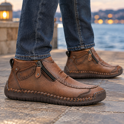 Knöchelhohe Stiefeletten mit strukturierter Lederoptik von vorn