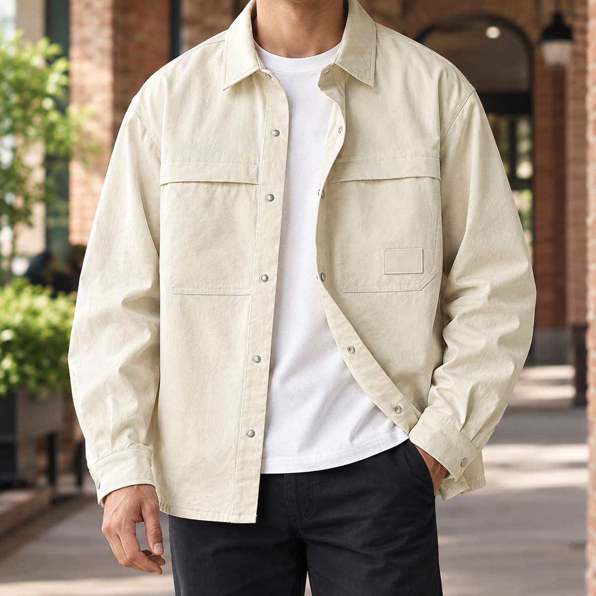 Herren-Utility-Overshirt aus weichem Webstoff in der Vorderansicht