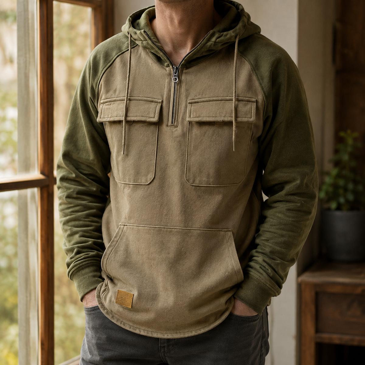 Utility Hoodie Aus Weichem Baumwollmix Grau