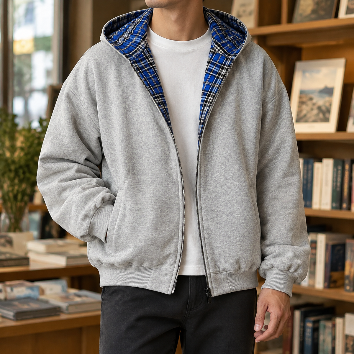 Wendejacke Mit Kapuze Und Karomuster